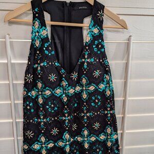 Black, Teal, Silver Lace & Sequin Mini Dress Ark & Co Size L